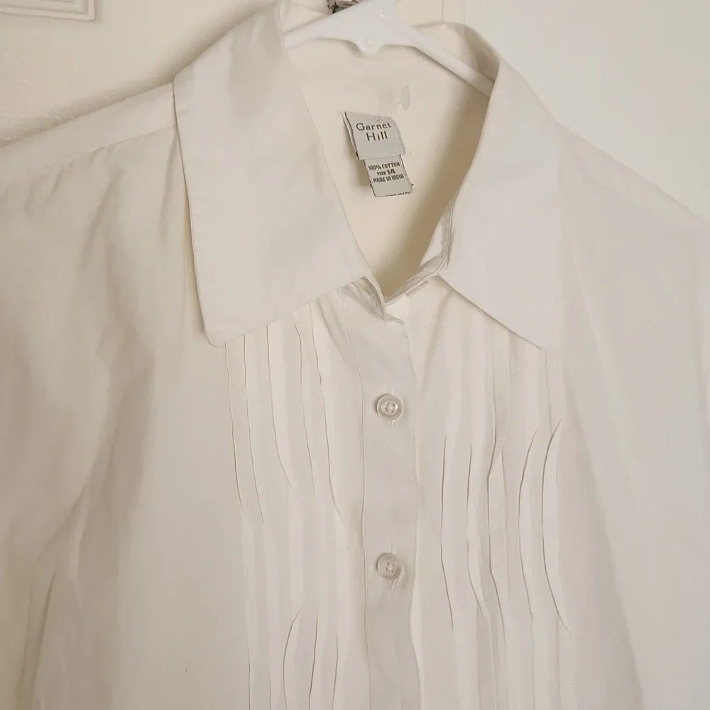 Garnet Hill 100% Cotton Button Down Pleated Detail Off White Size 14